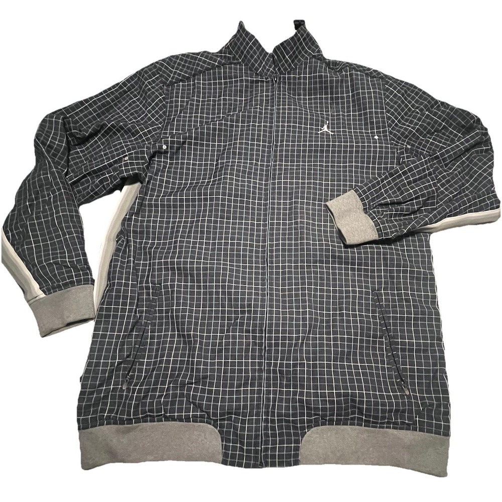 Air Jordan Vintage Plaid Track Jacket Size 2XL Black Blue Inner Pockets XXL Rare